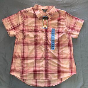 Eddie Bauer Short Sleeve Adventure Shirt Red/Pink Striped - Size L